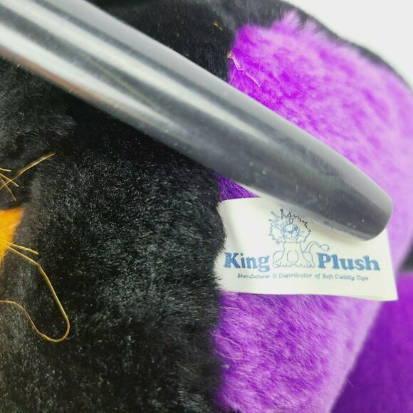 King Plush Black Lion 14 in Plush Big Cat Purple Orange Stuffed Animal Dunce Hat - Picture 6 of 8
